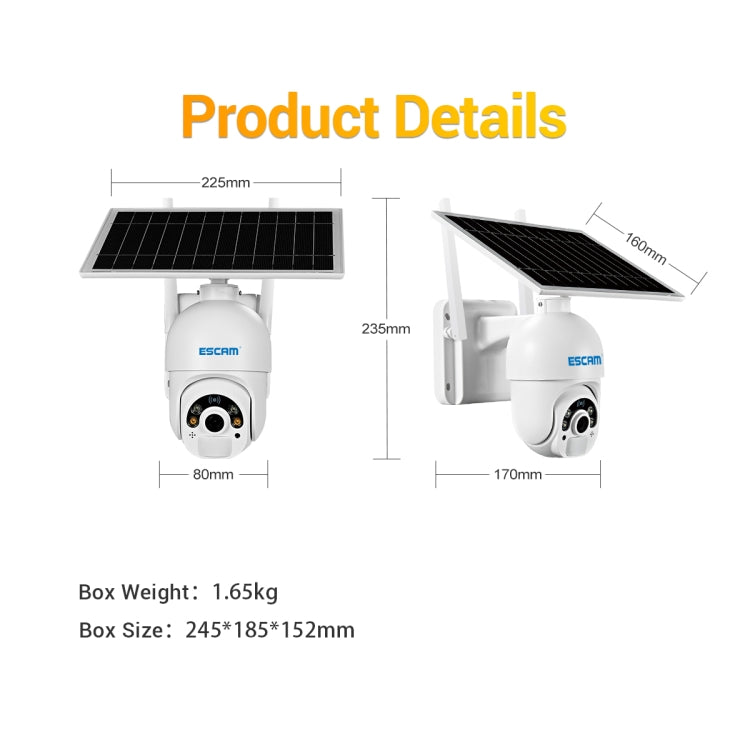 ESCAM QF450 HD 1080P 4G US Version Solar Powered IP Camera without Memory, Support Two-way Audio & PIR Motion Detection & Night Vision & TF Card, without Memory ESCAM QF450 HD 1080P 4G US Version Solar Powered IP Camera without Memory, Support Two-way Audio & PIR Motion Detection & Night Vision & TF Card, without Memory